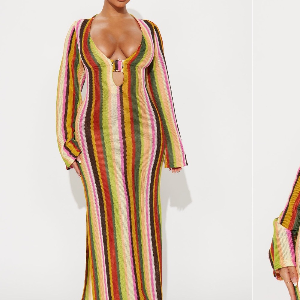Fashion Nova - Katy striped crochet maxi dress - multi color